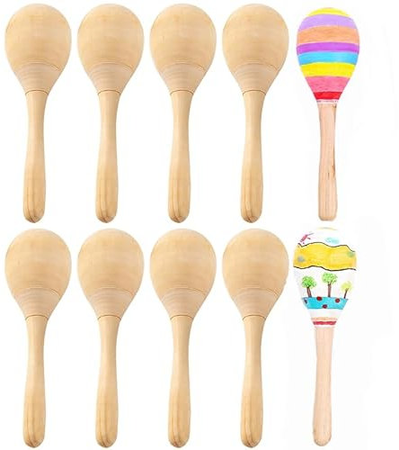 Holz-Maracas zum Selbermachen für Kinder, unlackierte Bastel-Maracas zum Malen, perfekt für Partys, Musikunterricht und kreativen Spaß, 10 Stück