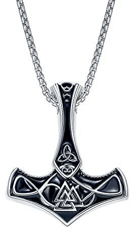 REIOT Collana con martello di Thor, collana vichinga da uomo in acciaio inossidabile con amuleto della mitologia norrena