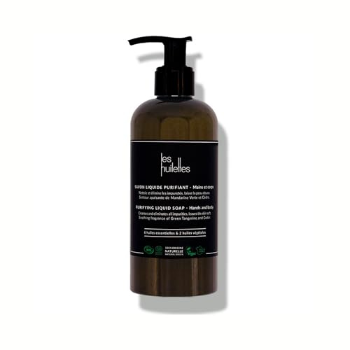 LES HUILETTES - Reinigende Flüssigseife - 100% natürlichen Ursprungs - Peeling mit Pulver aus recycelten Pflaumenkernen - Für Hände und Körper - Wirkt gegen Viren.