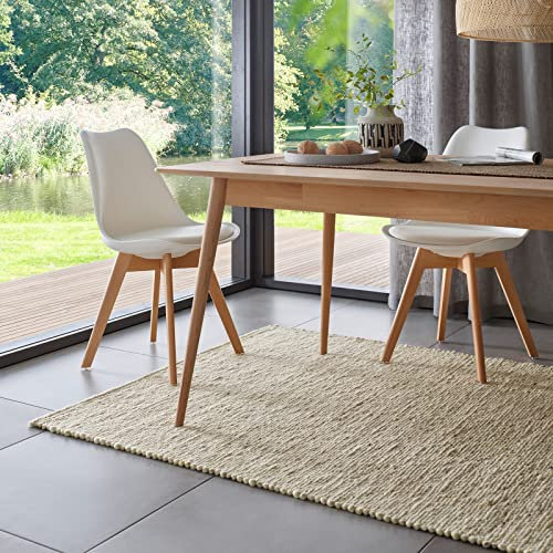 TacaHome Wollteppich Natur Handweb Teppich I Reine Schur-Wolle im Skandinavischen Design I Wohnzimmer Schlafzimmer Esszimmer Kinderzimer Büro | 200 x 290 cm Beige Meliert