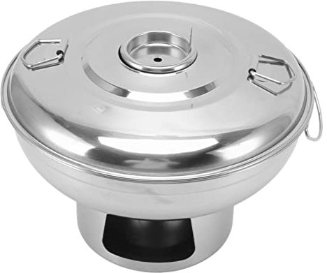 Tragbarer Holzkohle Hot Pot, Kleiner Trockeneis Topf aus Edelstahl Für Eine Person, Milchtee Hot Pot, Thai Tom Yum, Beheizter Serviertopf Für Buffets, Mittagsbereiche (Silber)