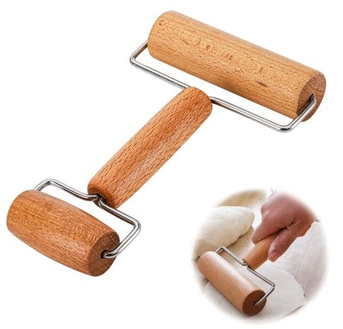 IOPJLK Nudelholz, Teigroller Klein, Teigroller Holz mit Zwei Rollen, Backzubehör Nudelholz Holz mit Glatter Oberfläche, Teigrolle für Pizza, Gebäck, Keksen und Backen von Teig