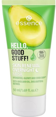 essence HELLO, GOOD STUFF! SKIN RENEWAL OVERNIGHT MASK, Nachtcreme, Transparent, feuchtigkeitsspendend, vegan, ohne Parabene, ohne Mikroplastikpartikel, Nanopartikel frei, 1er Pack (50ml)