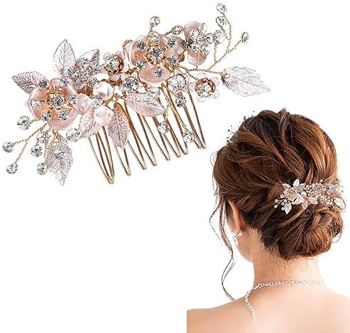 Gold Hair Clip Wedding Hair Clip,Leaf hair comb handmade flower bridal headpiece hair accessories,Handmade Flower Hair Clip Head Pieces for Women,Headpiece Wedding Accessories,Hair Comb Wedding,Gold