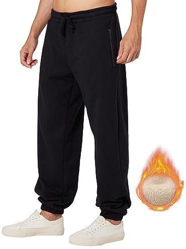 ineepor Jogginghose Herren Baumwolle Thermo Dicke Breite Jogginghosen Baggy Warme Fleece Gefütterte Weit Gym Sporthosen Winter Track Pants mit reißverschluss Taschen