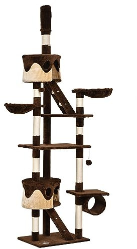 Large Cat Climbing Frame, Floor To Ceiling, Cat Tree Cat Scratching Post Cat Litter Box for Indoor Cat Brown.