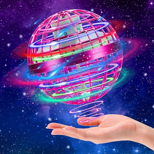 SUPRBIRD Fliegender Ball, Schwebender Ball, Hand Controlled Hover Ball, Magic Spinner Ball, Flying Ball Boomerang Ball Mit Led Licht, Mini Drohne Spielzeug für Kinder Erwachsene Outdoor Indoor (Rosa)