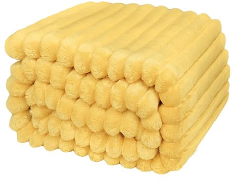 Kuscheldecke - Warme Flausige Bettüberwurf Decke und Sofadecke - Streifen Design Mama, Frauen und Freundin (150x200cm, Gelb)
