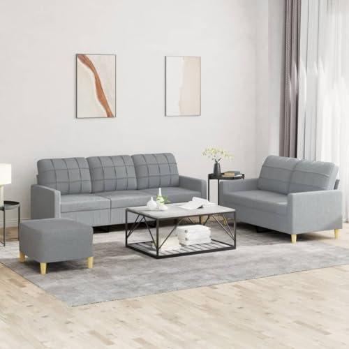 LAPOOH 3-TLG. Sofagarnitur mit Kissen Hellgrau Stoff, Sofa Mit Relaxfunktion, Couchgarnitur, Wohnzimmer Sofa, Couch, Sofa Set 3201314