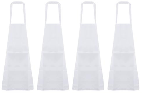 QUARKZMAN 4Pz Grembiuli Cucina 75x65cm Poliestere Grembiule Pittura Artisti con 2 Tasche Donne Uomini Chef Cucina Domestica Ristorante Artigianato Giardino Cucina Bianco