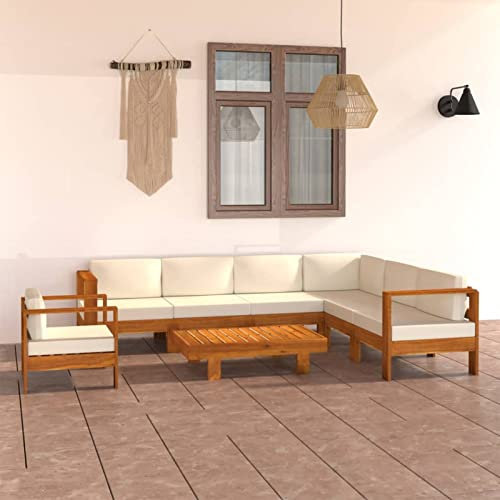 NITCA Gartenmöbel Set Holz 8-TLG Gartenlounge Set Lounge Moebel Terrasse Holz mit Creme Auflagen Ecklounge Sofagarnitur Lounge Ecksofa Garten Sitzgruppe Akazienholz(Eckteil+5xMittelteil+Sessel+Tisch)