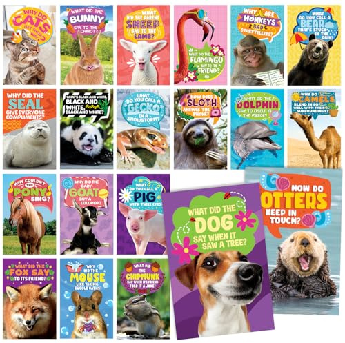 T MARIE 40 Funny Animal Joke Postcards with No Repeats - 4x6” Humorous Bulk Thinking of You Postcards for Kids, Grandkids, Students, and Teachers, Summer Camp, Lunchboxes and More