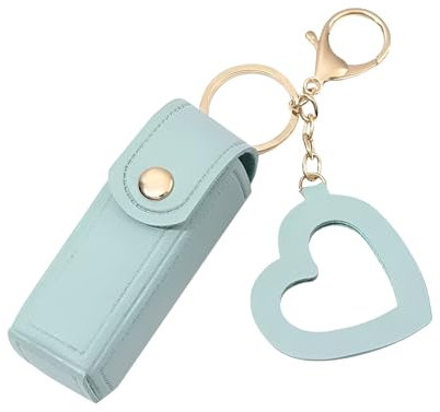 Lippenstiftetui Schlüsselanhänger, Lippenstiftetui mit Herzanhänger, Halter mit Spiegel, Reise-Lippenstift-Schlüsselanhänger, Hellblau 2, 1