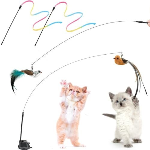 Parain 6 Stück Katzenspielzeug Selbstbeschäftigung Interaktives Vogel Katzen Spielzeug, Katzenangel saugnapf für Katzen