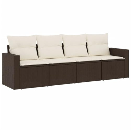 vidaXL Garten Sofa Garnitur 4-TLG., Gartenmöbel Set mit Kissen Stauraum, Sitzgruppe für Garten Terrasse, Modular Gartensofa Lounge, Braun Poly Rattan