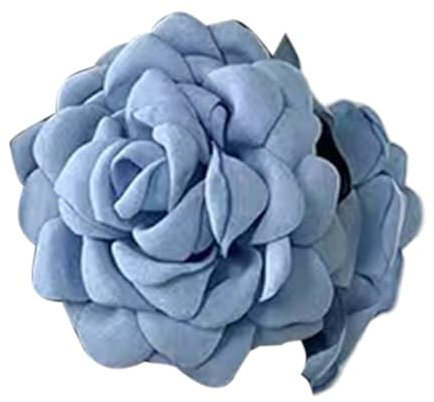Pinza para el pelo, accesorio de flores para mujer, decoración de tela 3D, clip trasero, cabeza grande, color azul tiburón