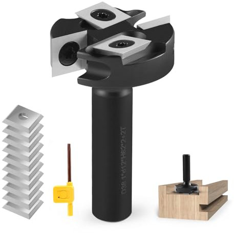 Trvoxviq Fresa planadora de 12 mm, vástago 2 + 2 flautas, 38,1 mm de diámetro para fresadora con 10 placas reversibles (12 x 12 x 2,2 mm), fresa de extremo plano, fresa de superficie para trabajar la