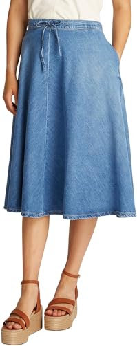 Tommy Hilfiger Damen Jeansrock Midi Flare Uma mit Gürtel, Blau (Uma), 34