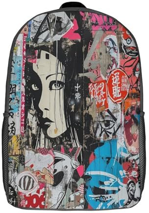 RNDKAUUIE Japanese Graffiti Rucksack Mädchen TeenagerSchulrucksack Schultasche Junge Mädchen Rucksäcke Schulranzen Teenager Tagesrucksack Kinderrucksäcke 17inch