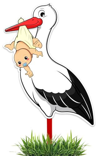 GLÜCKSGUT® Klapperstorch Baby Gelb, 88 cm | 2-teiliges Set | Geburtsstorch inkl. Bambusstab + Grußkarte | Storch Geburt für Draussen & Drinnen | Geburtsgeschenk