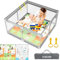 DJEDJEO Laufstall 120x120cm Mit Matratze, Reißverschlusstür, Oxford Tuch Playpen, Atmungsaktivem Netz, Spielmatte und Rutschfester Basis