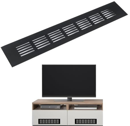 DHWEKU Rejilla de Ventilación,Aleación de Aluminio Negro Metalica Rectangular de 300 x 50mm para Armario Estufa Zapatos Gabinete Fregadero Cocina Baño,Negra