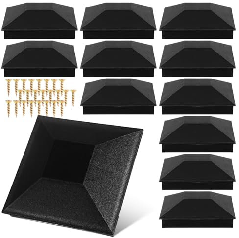 Hemobllo 10,2 x 10,2 cm Pfostenkappen – 12 Stück Zaunpfostenkappen für 4 x 4 nominale Holzpfosten (tatsächliche 8,9 x 8,9 cm), wasserdichte Deckpfostenkappen aus Kunststoff mit Schrauben