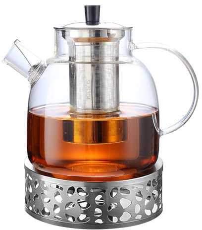 1500 Ml Theiere En Verre Avec Réchaud, Theiere Verre Avec Infuseur, Chauffe-Théière, Théière En Verre Borosilicate Et Réchaud, Résistant À La Chaleur, Pour La Préparation De Thés En Vrac