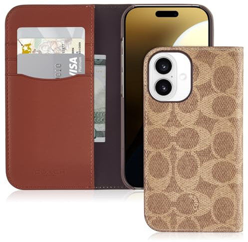 Coach Signature Canvas Wallet Folio iPhone 16 Hülle – Designer-Handyhülle – Signature Tan