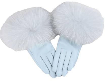 Damen Schaffell Handschuhe Leder Handgelenk Wärmer Handschuh Winter Warme Fäustlinge Lederhandschuhe, hellblau, M Palm 18cm