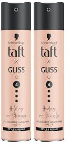 Taft x Gliss Holding me Strongly Haarspray Haltegrad 4 (2x 250 ml), Styling Spray gibt starken Halt für alle Haartypen, Haarspray ohne Silikone mit Arganöl und Provitamin B5