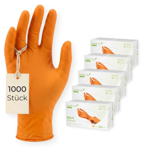 Medi-Inn+ Nitril Orange Einmalhandschuhe puderfrei (XL, 10 x 100 = 1000 Stück)