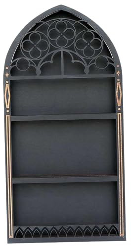 1pc Kristallregal Display für Wand, hölzernes gotisches Kristallregal, gotisches Regal Schwarz schwimmende Regale Alte Kirchenfenster Kristallregal 15.7x7.8 ätherisches Öl Display Grabtierregal