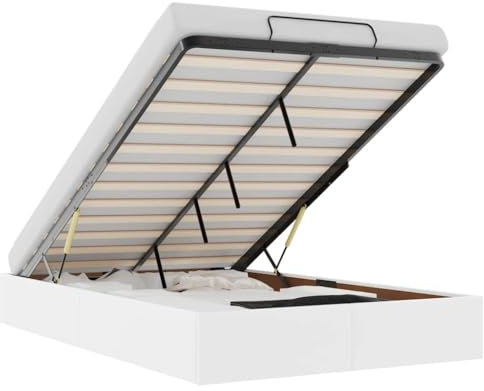 vidaXL Ottoman-Bett ohne Matratze Weiß 120x200 cm Kunstleder, Bettrahmen, Bettgestell mit Stauraum, Polsterbett, Bettgestell, Bettrahmen mit Stauraum