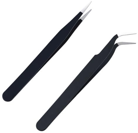 iCovalescent 2 Pezzi Pinzetta, Pinzette Diritto e Curvo Tip Pinza, Pinzetta Extension Ciglia, per Estensioni Ciglia, DIY(Nero)
