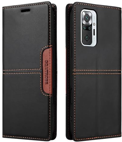Netany Compatible pour Xiaomi Redmi Note 10 Pro/Note 10 Pro Max Coque de téléphone, étui Portefeuille avec Porte-Carte [Support de Fonction] Rabat en Cuir Étui en Cuir de Protection magnétique (Noir)