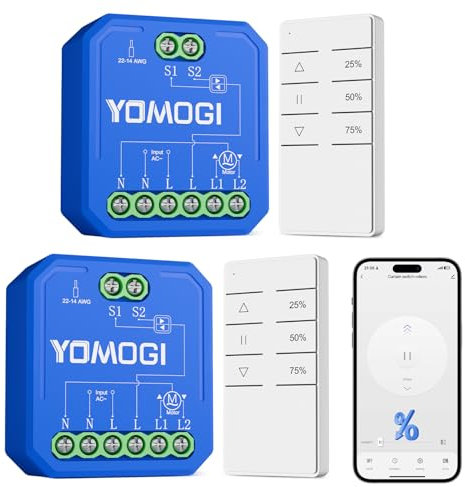 YOMOGI 2 Pack Modulo Tapparelle con Telecomando RF Connesso, Modulo WiFi per Tende Compatibile con Alexa Google Home per Controllo Percentuale,Ccontrollo Vocale, Apertura Regolabile