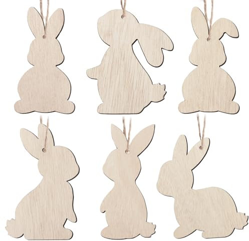 BETESSIN Osterdeko zum Aufhängen - 12 Stück Osterhasen Anhänger aus Holz - Osterhase Deko Holz - Osteranhänger für Geschenkanhänger Verpackung, Osterstrauß zum Basteln, Ostern Deko uvm.