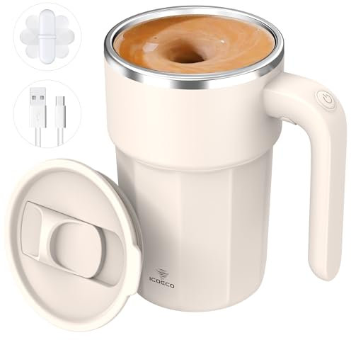 Taza de mezcla eléctrica de 12 onzas, color crema, recargable, regalo para amantes del café y uso en la oficina (crema)