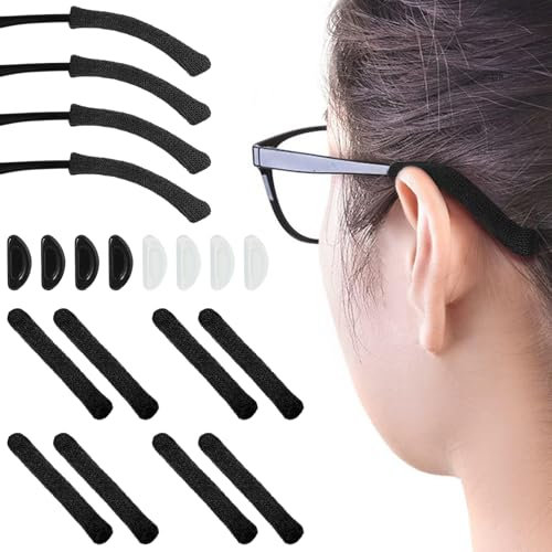 Oruola 16 Stück Brillenbügel Überzug,Brillen Ohrpolster,Weiche Ohrpolster Sonnenbrille,Rutschfeste Brillenbügelspitzen für Komfort,Brillen-Haltebügel für Sonnenbrille,Schwarz