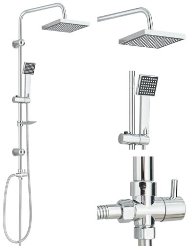 Columna de Ducha sin Grifo Ducha Para Baños Columna de Hidromasaje Set de Ducha, Cromado Cuadrada Monomando Acero Inoxidable, Set de Ducha Cuadrado 20 * 20cm
