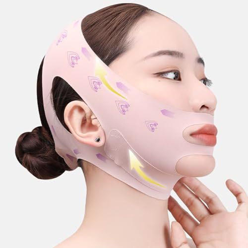 Cheek Maske,Wiederverwendbare V-Linienmaske,Face Lifting Gürtel Für Schlafen, V Shape Face V Line Shaping Face Mask,Für alle Gesichtsformen geeignet (Rosa)