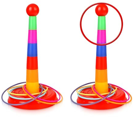 Suuwwn Juego de Lanzamiento con 2 Torres y 24 Círculos,Juegos de Lanzamiento y Actividades en Color Equipos de Juegos Interiores al Aire Libre para Juegos de Jardín Infantil y Adulto