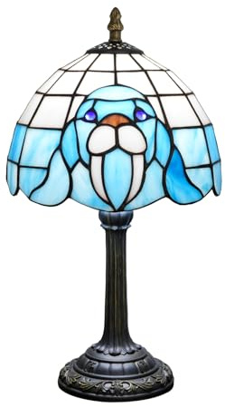 NUODITOS Tiffany Tischlampe Walross Blau Buntglas Nachttischlampe Antik Einzigartig Niedlich Akzent Nachttischlampe für Zuhause Wohnzimmer Büro Schlafsaal Bar Dekorieren
