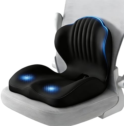 KINDLUME Cuscino Lombare Sedia Ufficio, Cuscino Ergonomico Sedia, Cuscino Integrato a Forma L con Memory Foam, Supporto Lombare e Apertura Traspirante per Coccige, per Sedia Ufficio, Sedile Auto