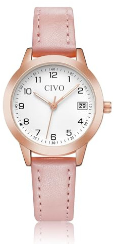 CIVO Montre Femme en Cuir Analogique: Quartz avec Aiguilles Lumineuses | Montres de Cérémonie Élégante avec Date pour Travail & Quotidien - Cadeau Classique pour Anniversaire & Saint-Valentin