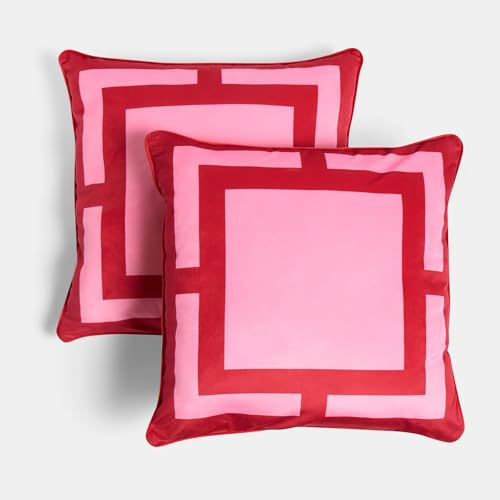 OHS 2 Pack Cushion Covers 45 x 45 Square Print, Matte Velvet Soft Decorative Square Throw Pillow Cover with Invisible Zipper Home Decoration Cushion Covers for Living Room Bedroom, Hot Pink/Red