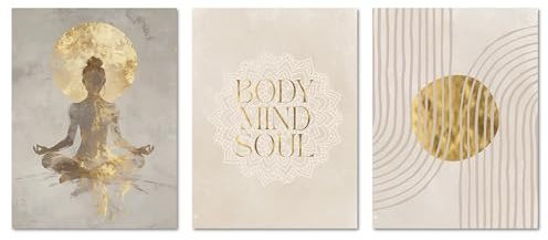 ARTFAVES® Poster Set - Yoga Spirit Trio - 3-teilige Bildercollage Wohnzimmer, Schlafzimmer - moderne Wandbilder Meditation, Achtsamkeit, Beige, Spirituell - 30x40 cm - ohne Rahmen