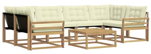 vidaXL Outdoor-Sofagarnitur 7 pcs Weiß und Creme 79 x 79 x 37 cm, Garten, modernes Outdoor-Sofa, gemütliches Möbel, langlebige Lounge, perfekte Terrasse-Sitzgruppe