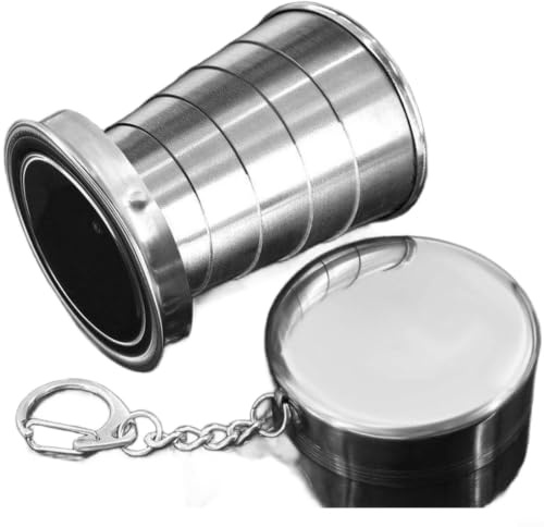 ComfyHarbor Taza de viaje plegable de acero inoxidable, botella de agua plegable con tapa de cierre giratorio, taza telescópica ligera para exteriores, camping, uso diario, color plateado (pequeño)